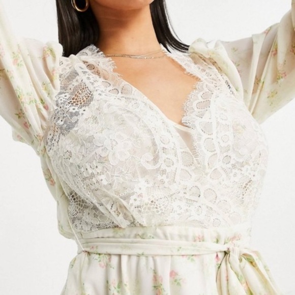 ASOS Mini Dress US 10 Coquette Cottagecore Dress Lace Floral Wrap Dress - Picture 3 of 11